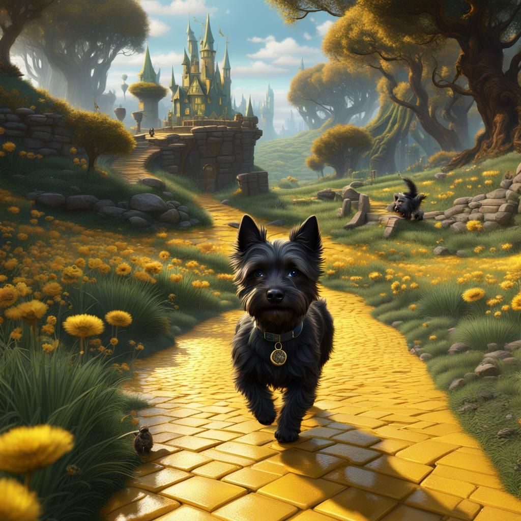 Cairn Terrier on Yellow Brick Road, Detailed Matte Painting