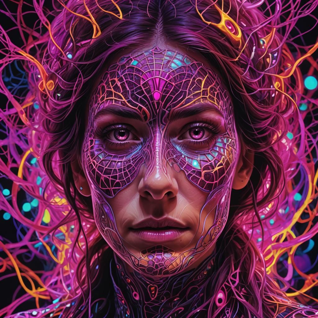 Psychedelic Surrealism: Frau with Neurological Patterns