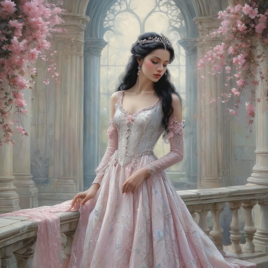 Dreamy Queen in Front of Fairytale Palace