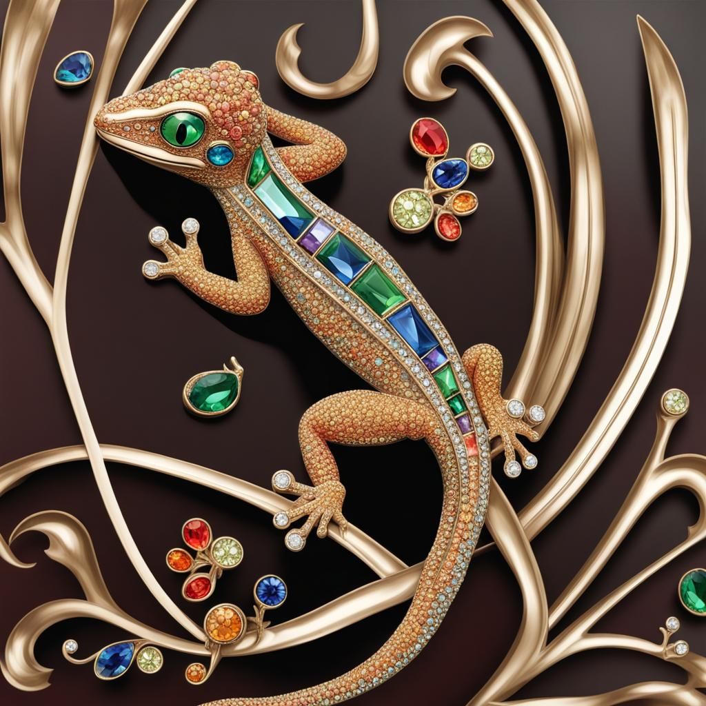 Art Deco Jeweled Gecko Illustration