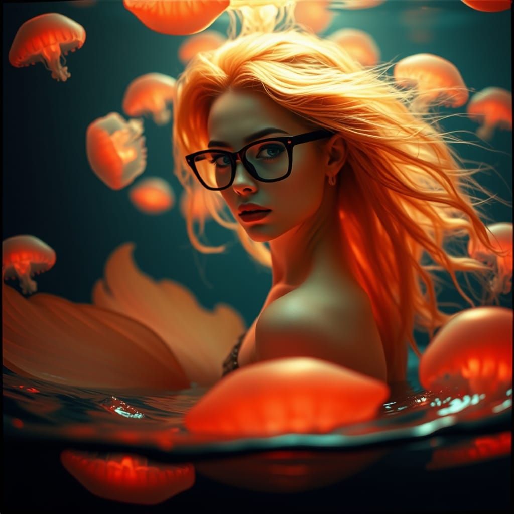 Captivating Mermaid in a Glowing Ocean Night