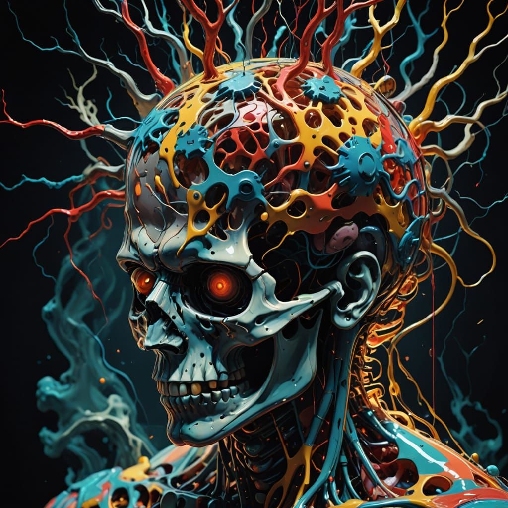 Surreal Brain Landscape in Vibrant, Melting Colors