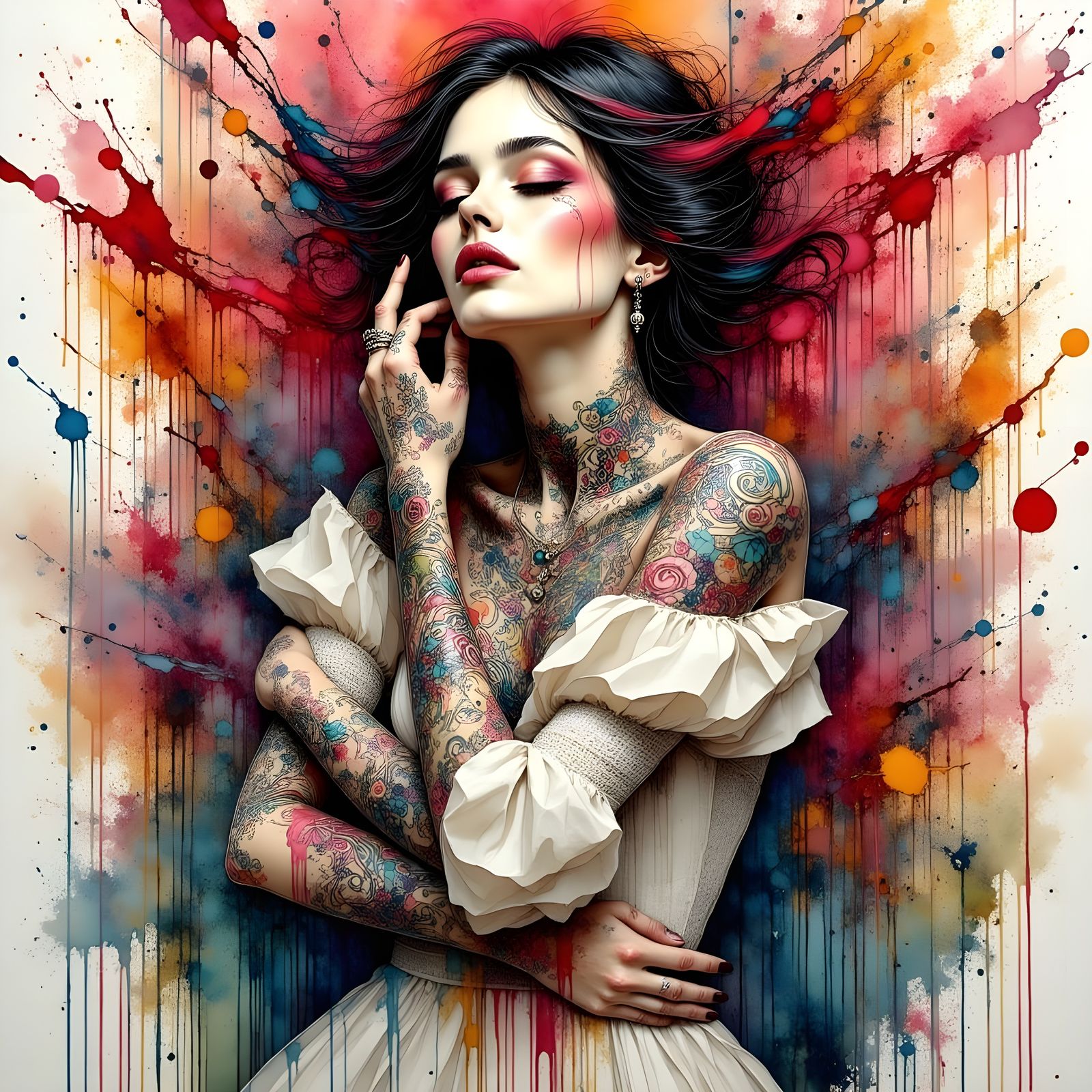 Elegant Woman in Turbulent Artistic Realm