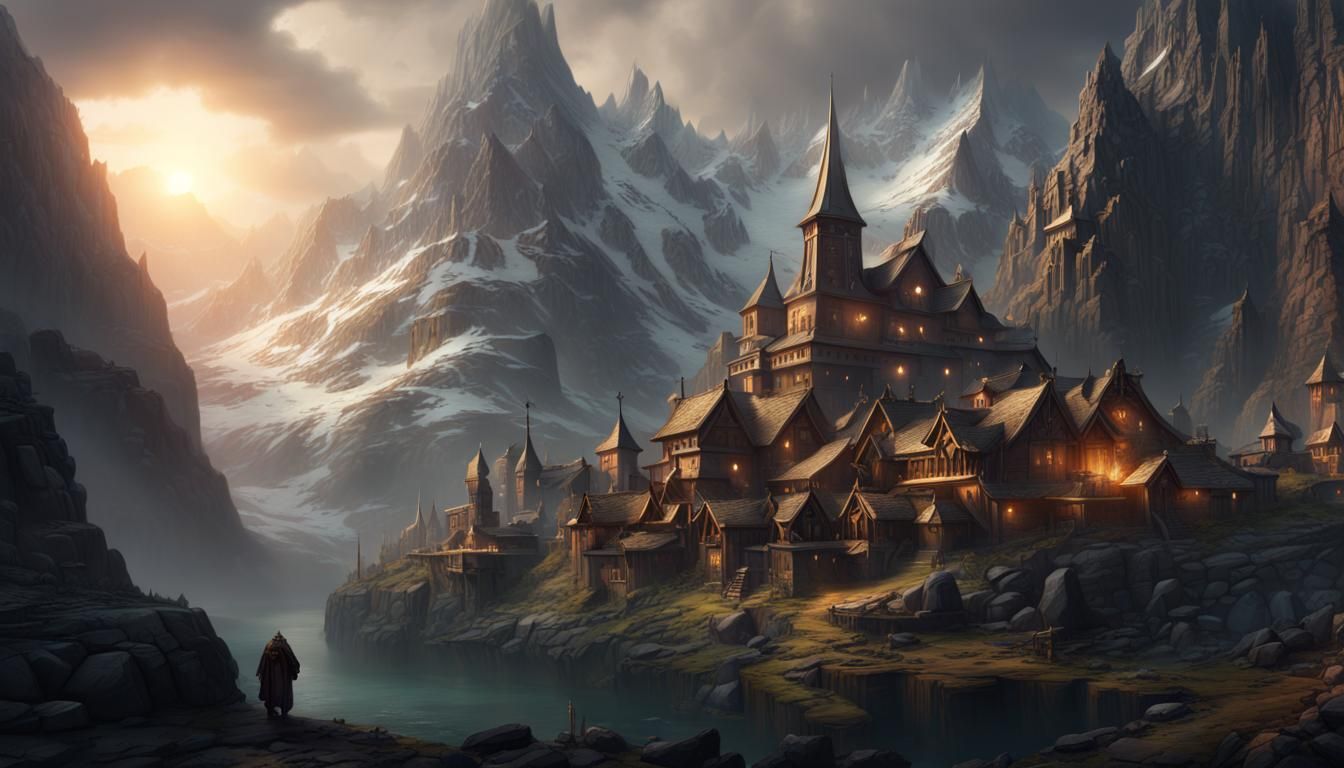 Epic Dwarven Village Digital Matte Painting