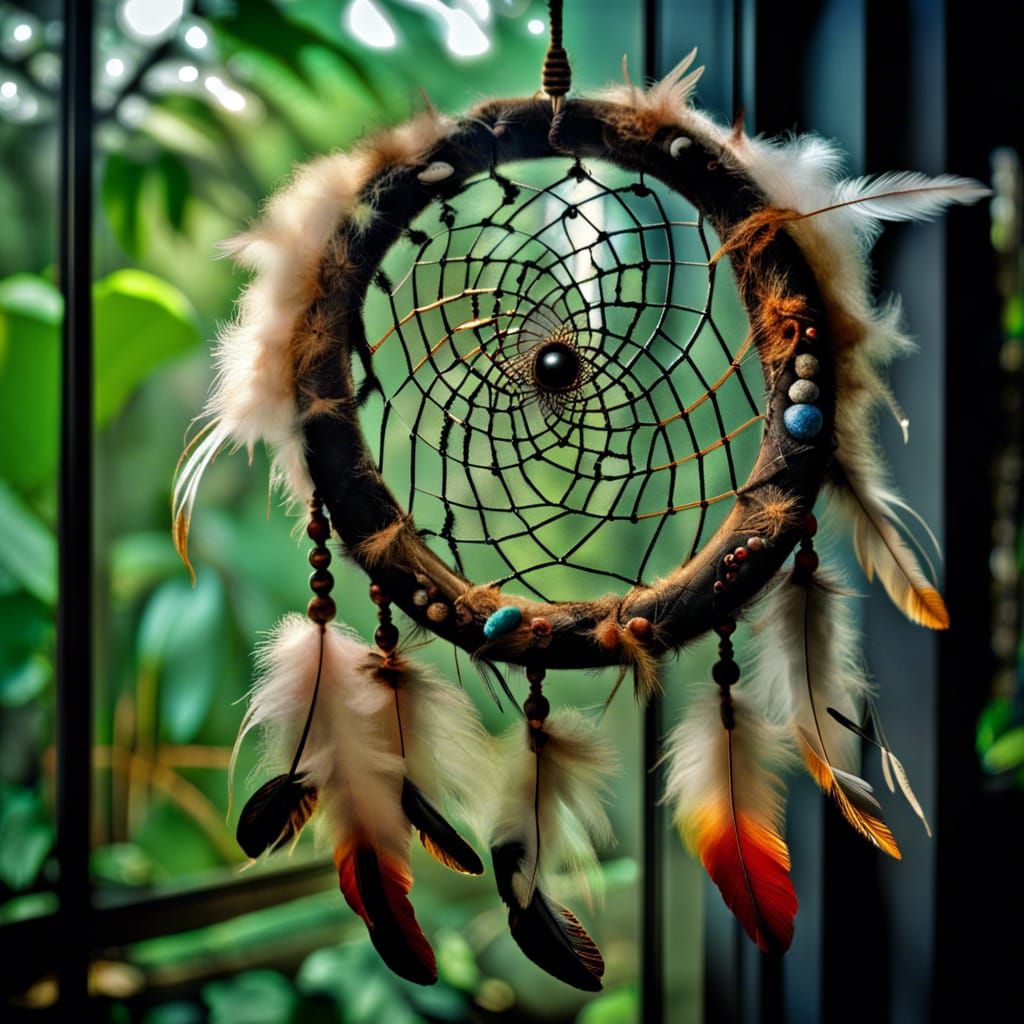 Intricate Dreamcatcher with Jungle View, Gothic Digital Art