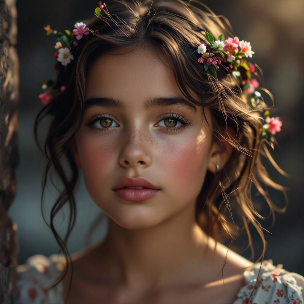 Lethargic Young Woman in Hyperrealistic Digital Art Style