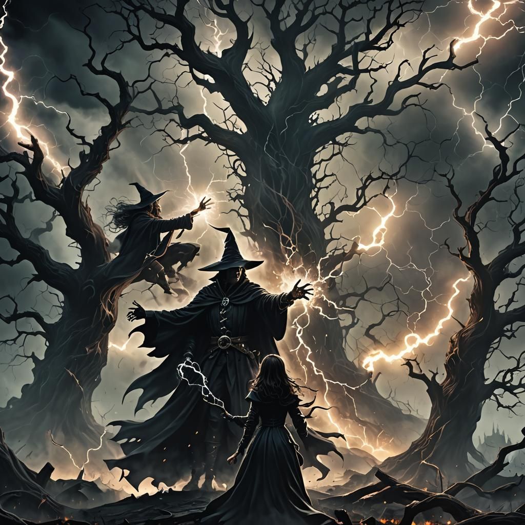 Malevolent Wizard and Witch Cast Dark Spell