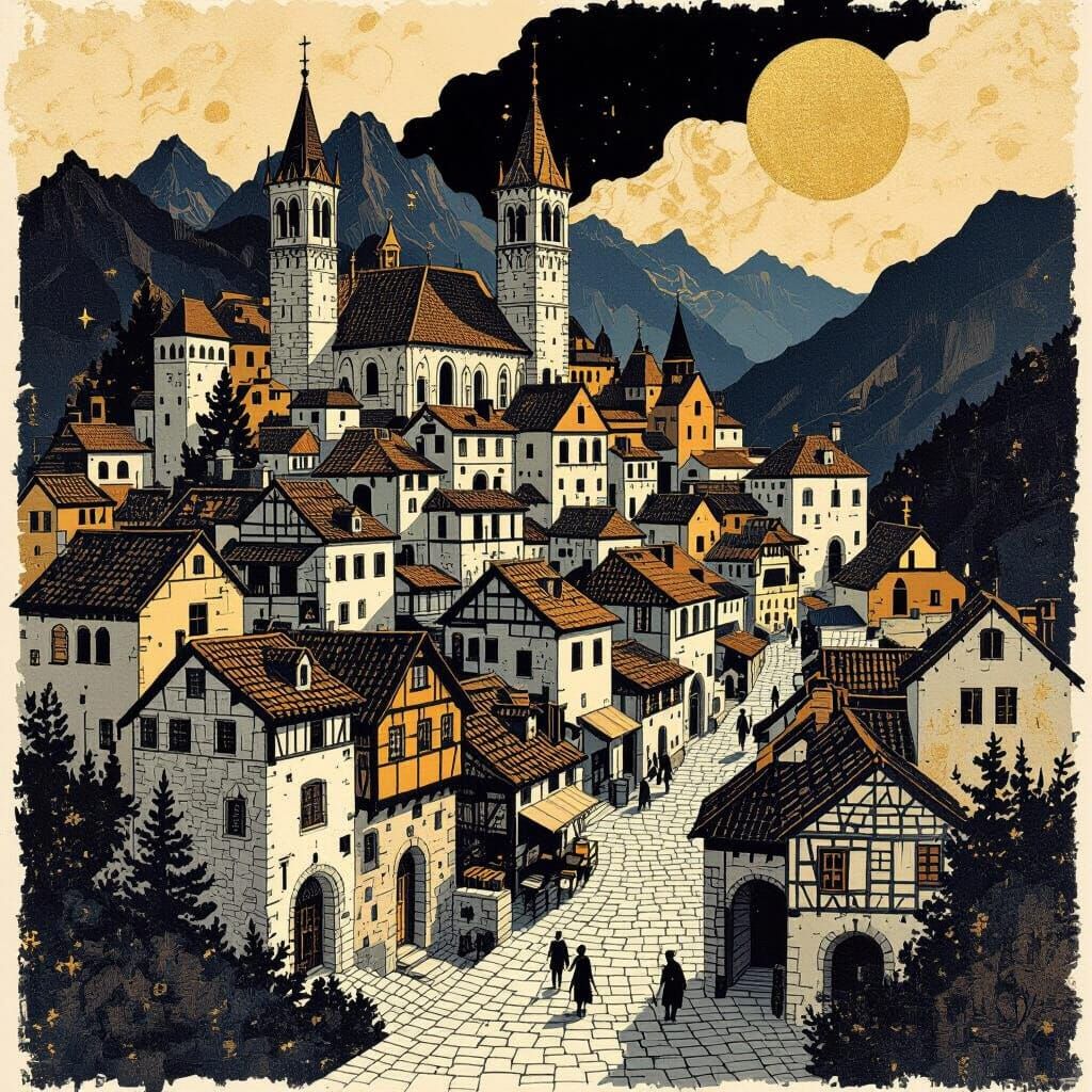 Medieval mountain village of glory rely, Bridget Riley, and ...