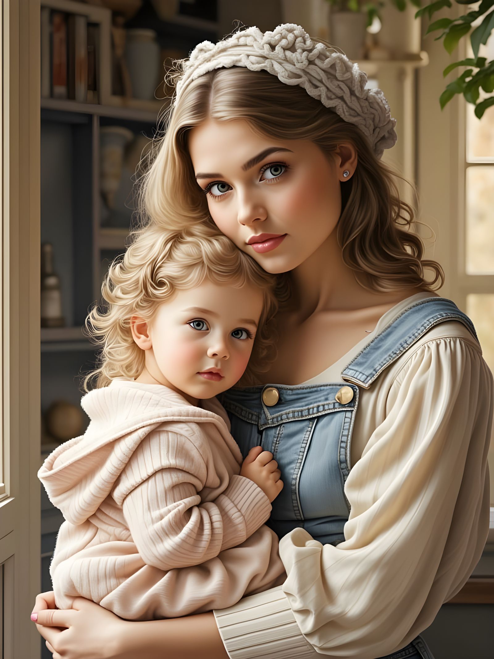 Mother and Child in Whimsical Watercolor Style