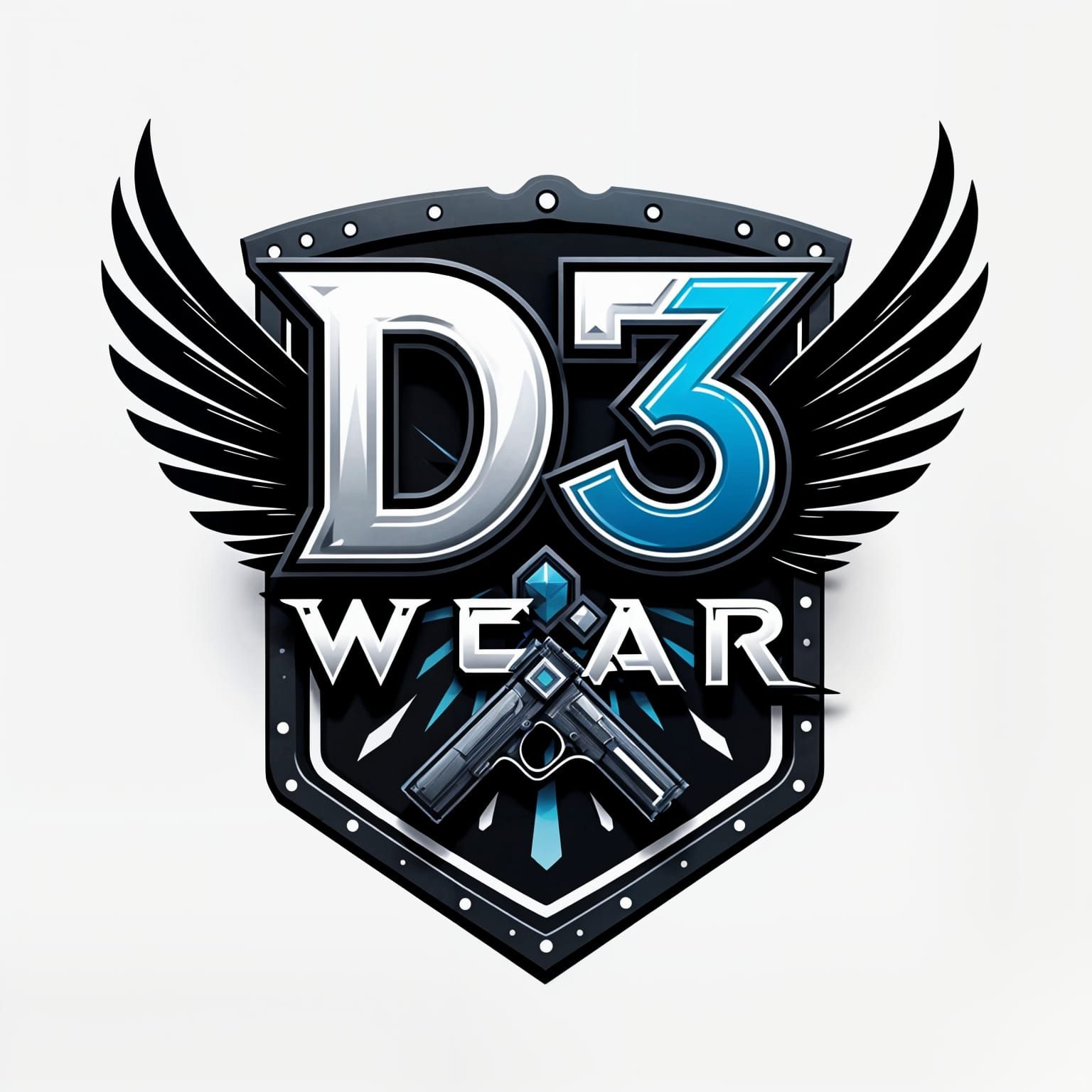 Edgy Minimalist Logo for D3 Wear with Gun Imagery