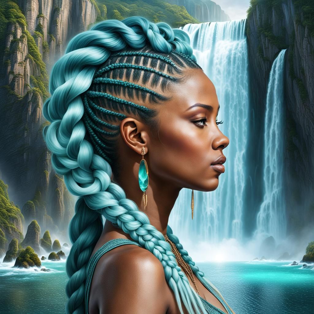 Waterfalls Flowing Through an Afro Woman's Braids