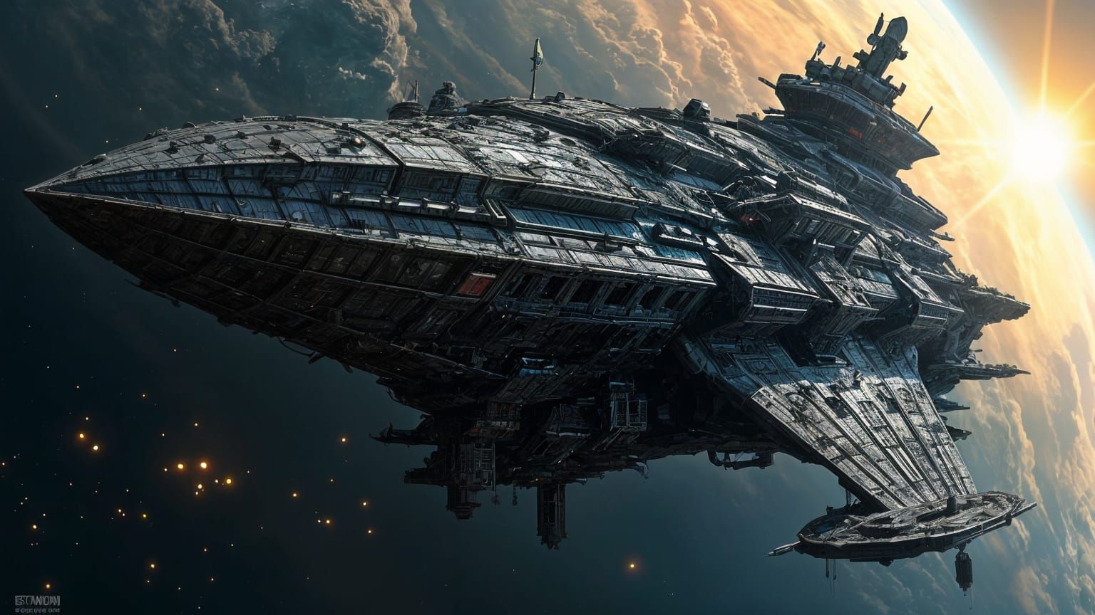 Immense Dark Dreadnought Carrying Humanity Through Space