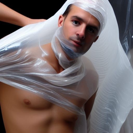 Nude Man Wrapped in Plastic
