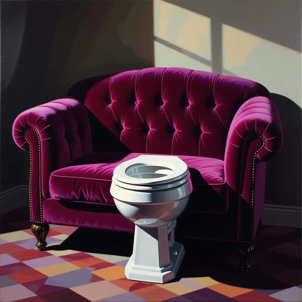 Surreal Sofa With Toilet Lid Impasto Painting