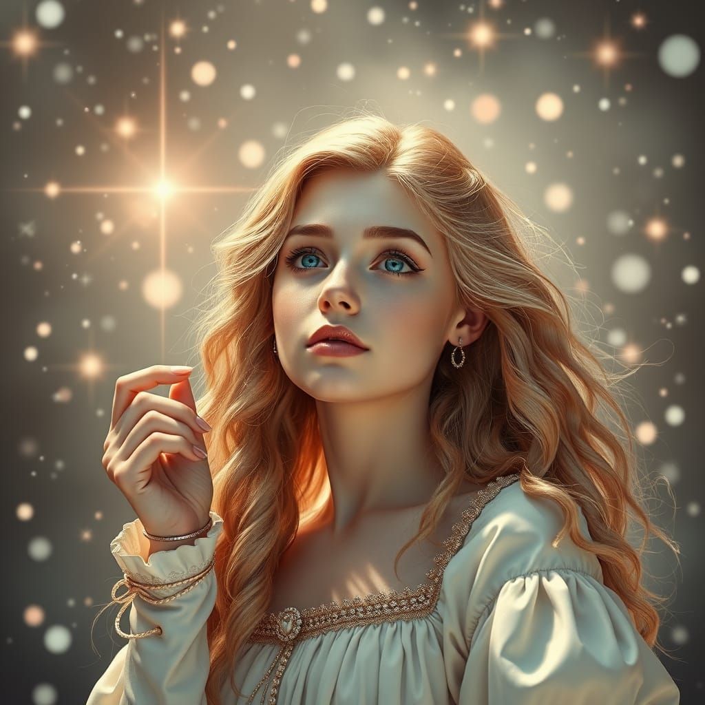 Slavic Girl in Moonlit Field: Fantasy Art