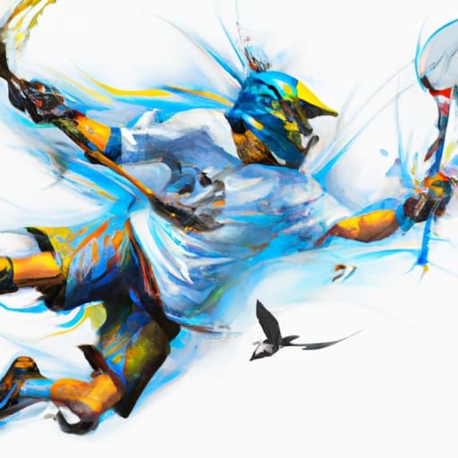 Blue Falcon Lacrosse Player in Graffiti Art Style