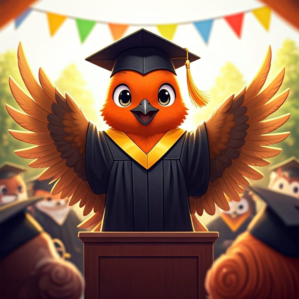 Anime Robin Delivers Graduation Speech