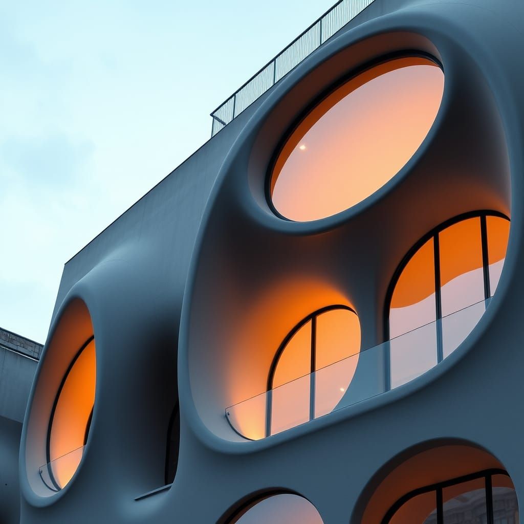 Modern Apartment with Arched Windows in Hard-Edged Building