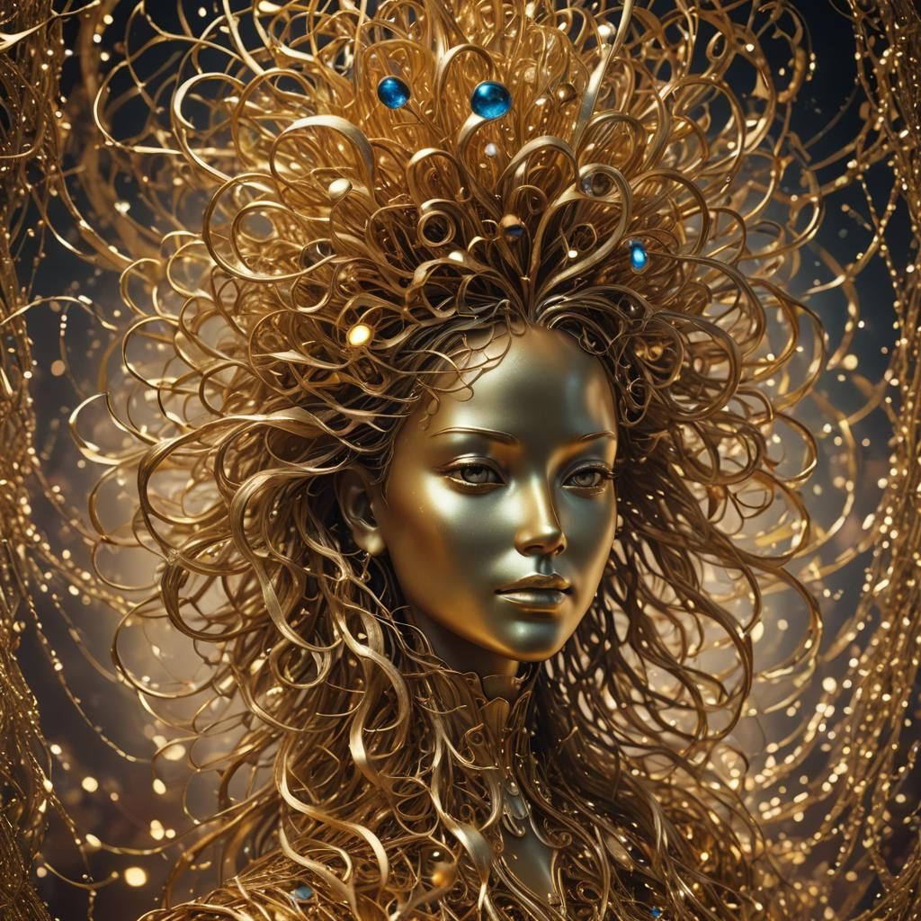 Golden Face of Shimmering Lights in Detailed Matte Painting