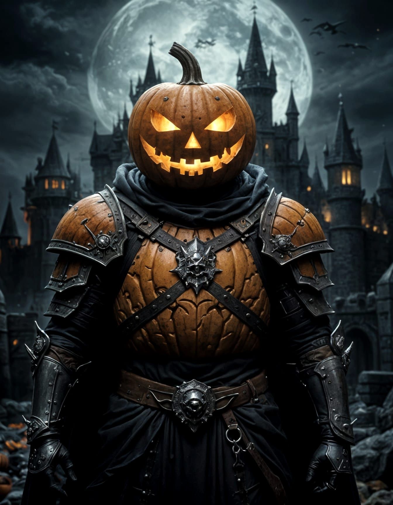 Knight With Pumpkin Head in Dark Fantasy Castle