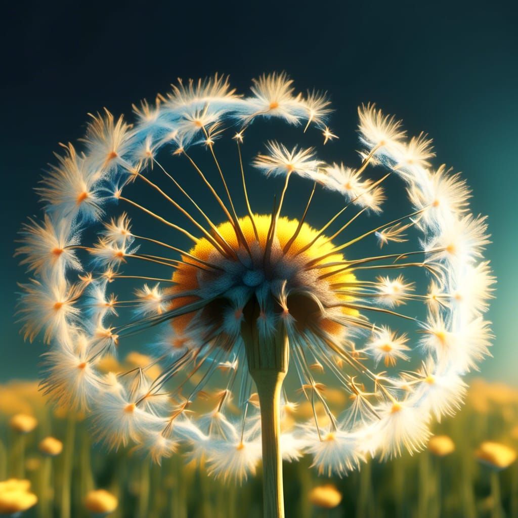 Hyperrealistic Dandelion with Magic Wake Illustration