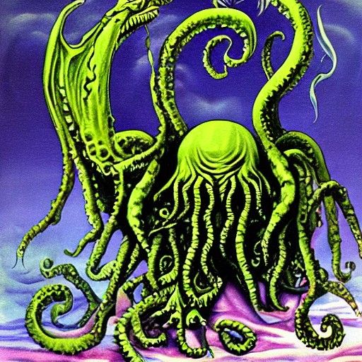 Cute Cthulhu Sleeping as Modern Ink Painting