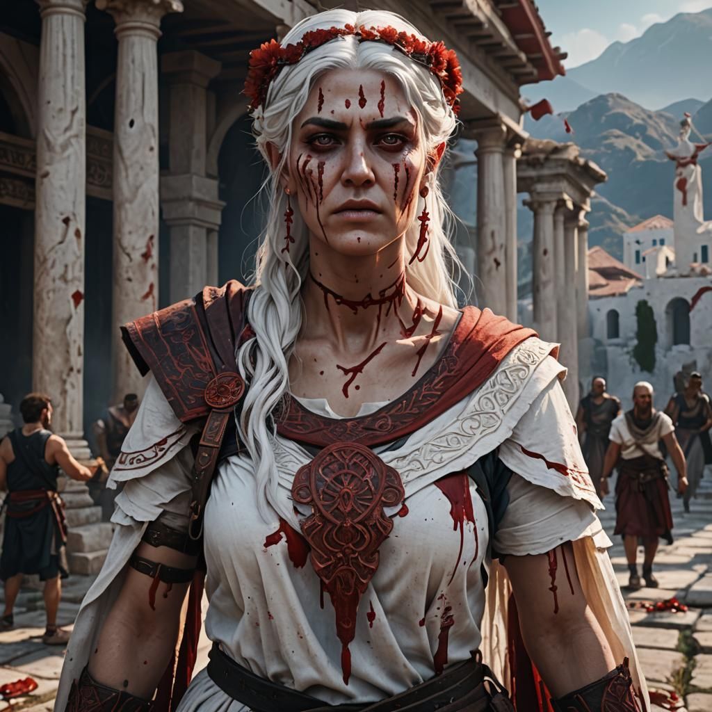 Woman with Red Skin in Greek Clothing