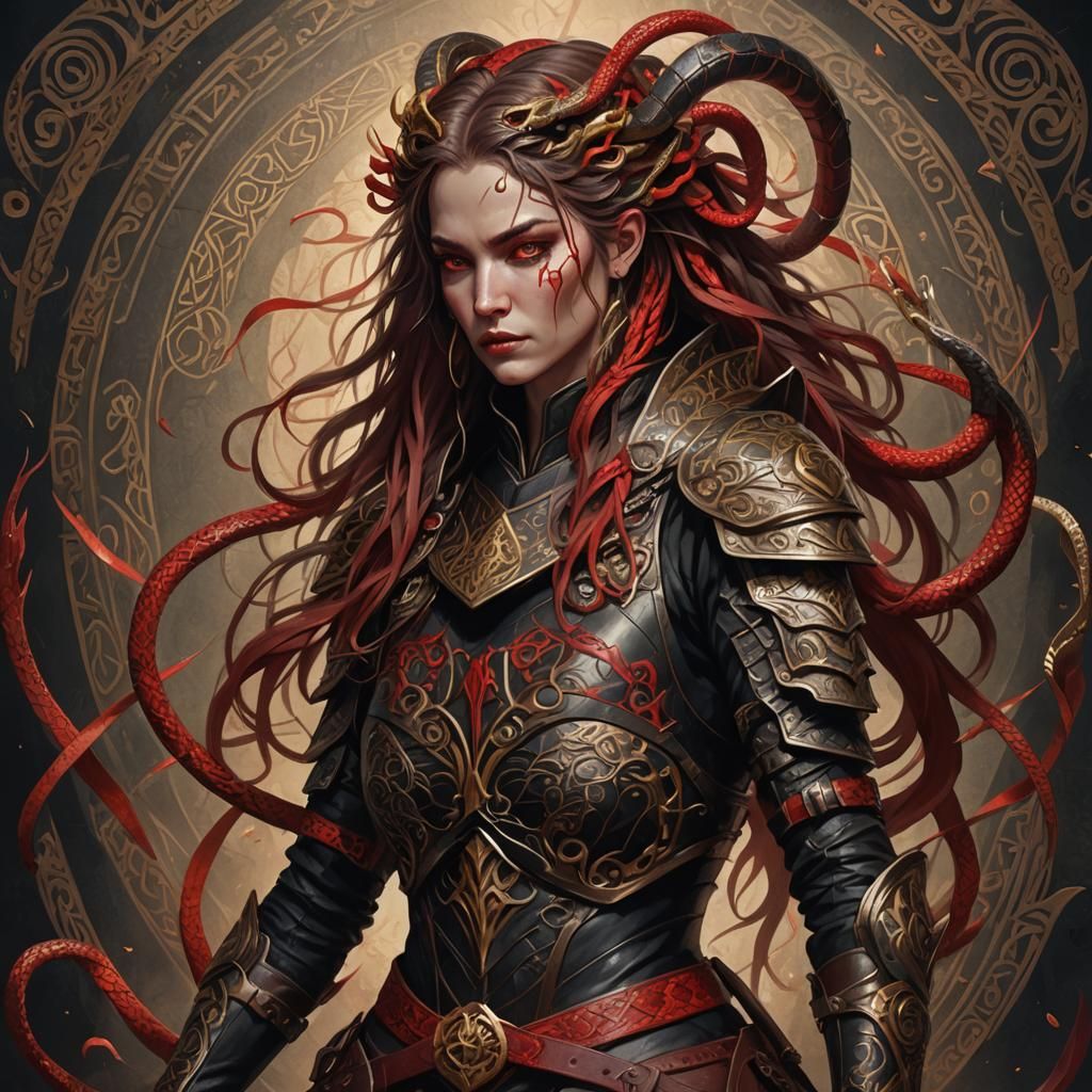 Dark Fantasy Woman with Snakes and Bow
