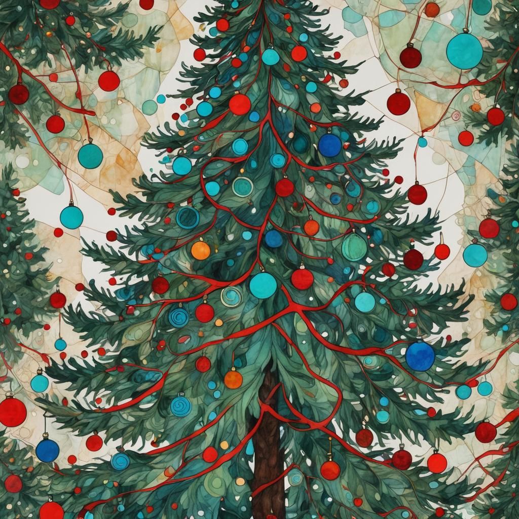 Art Nouveau Christmas Tree Line Drawing