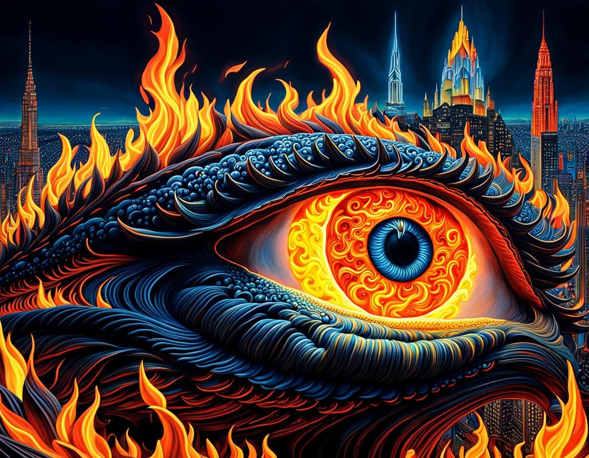 Neon Fire Fantasy Pencil Drawing in 8K