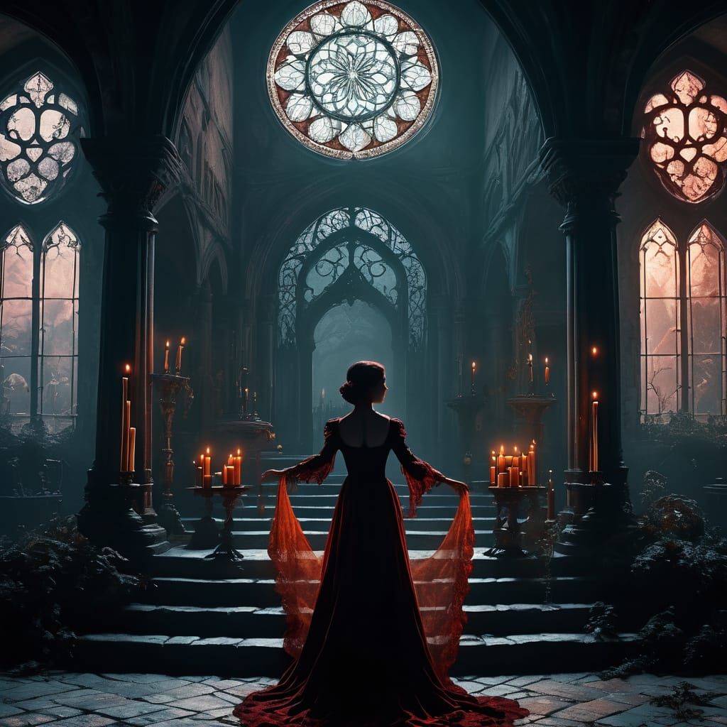 Idyllic Gothic Enchanting ceremony with ornate gothic women ...