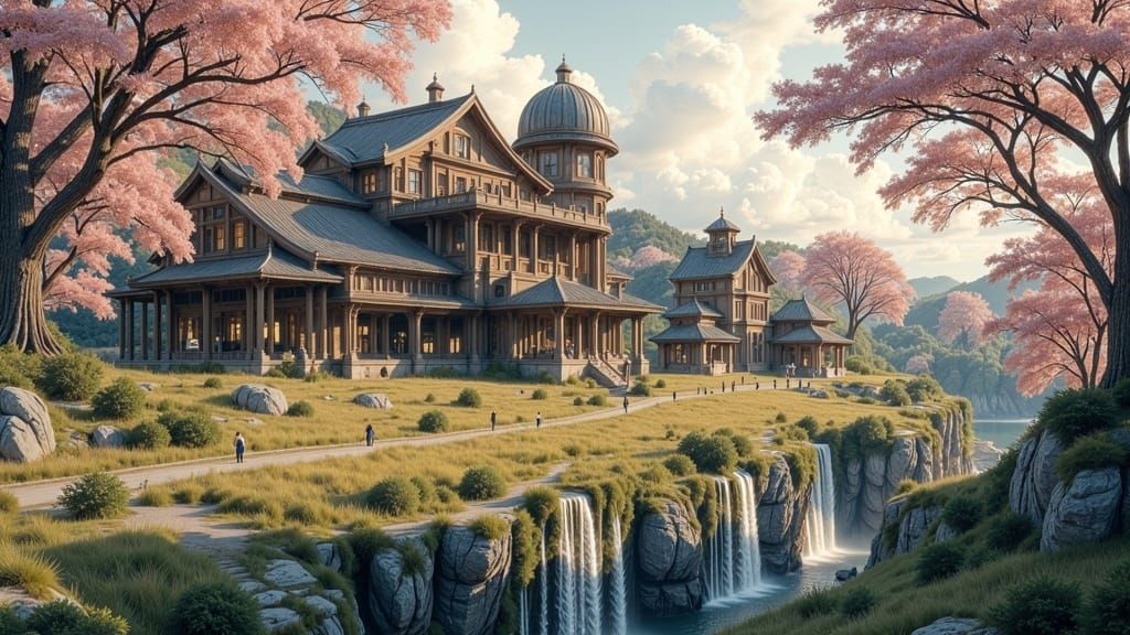 Golden Hour Chinese Farmhouse Amidst Cherry Blossoms