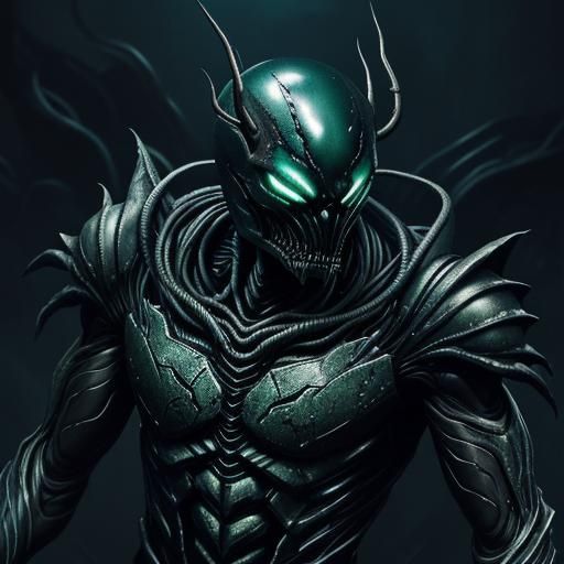 Venom-Infused Guyver Armor Biomechanical Sci-Fi Illustration