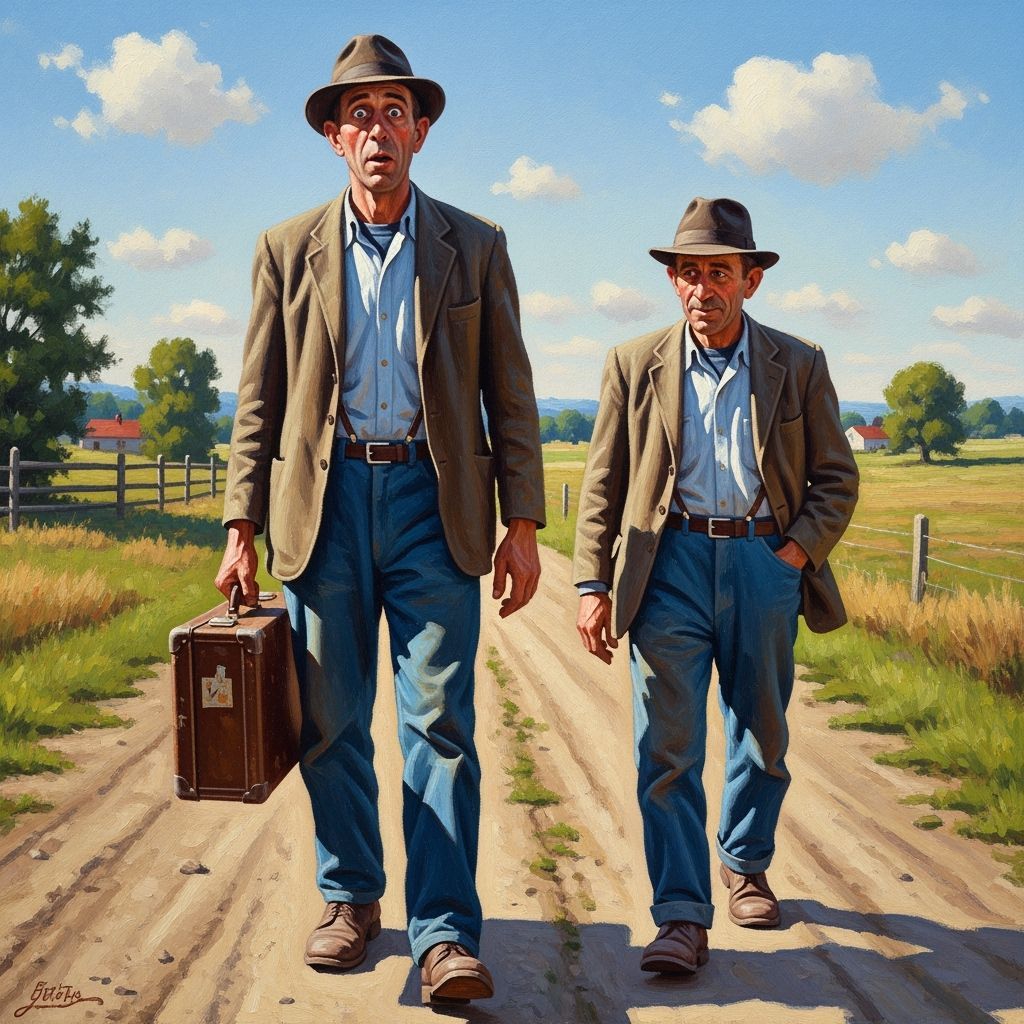 Impressionistic Painting of Two Men on Rural Road