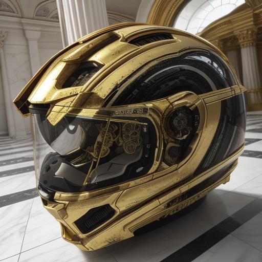 Marble Mecha in Ornate Hall: Hyper-Realistic Digital Art