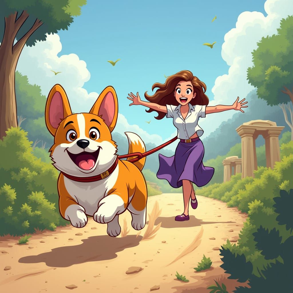 Joyful Corgi Runs Free in the Countryside