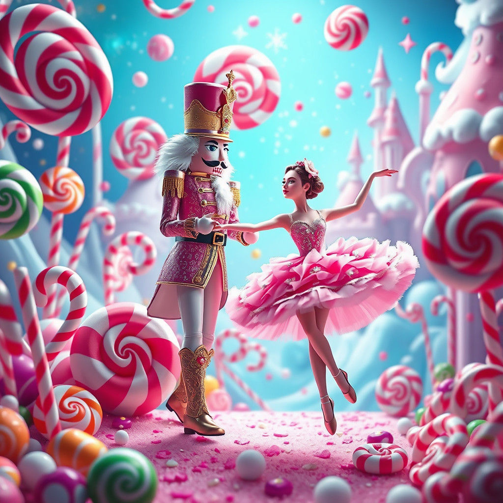 Nutcracker and Ballerina Dance in Candyland