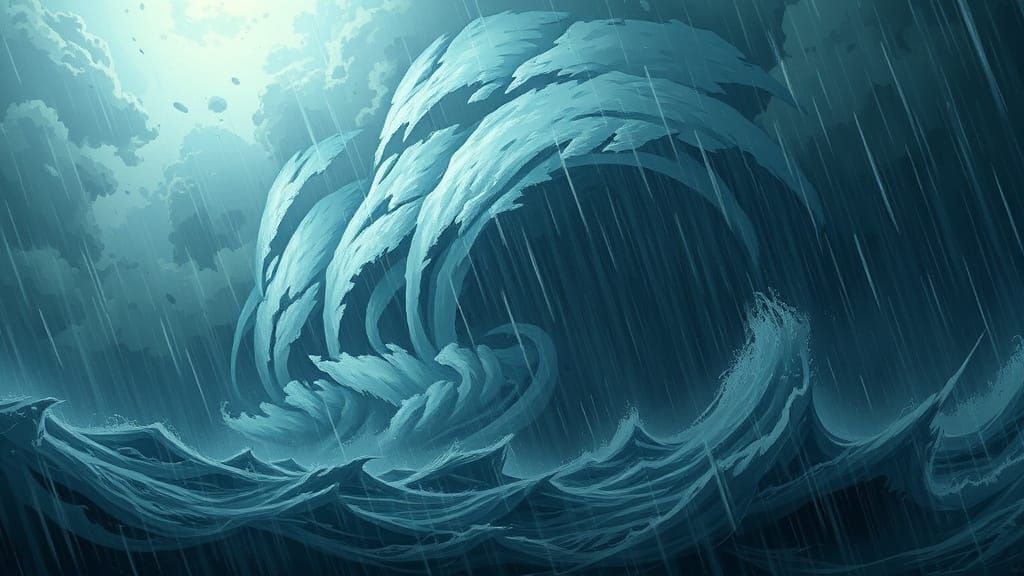 Dramatic Typhoon Rains in Anime-Inspired Manga Style