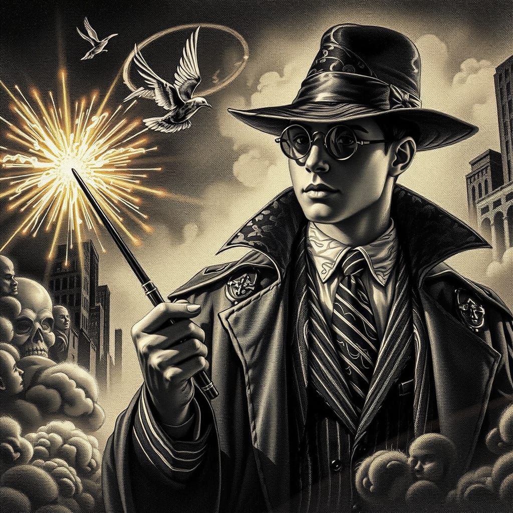 Epic Fantasy Chiaroscuro Charcoal Art of Young Wizard Crimef...