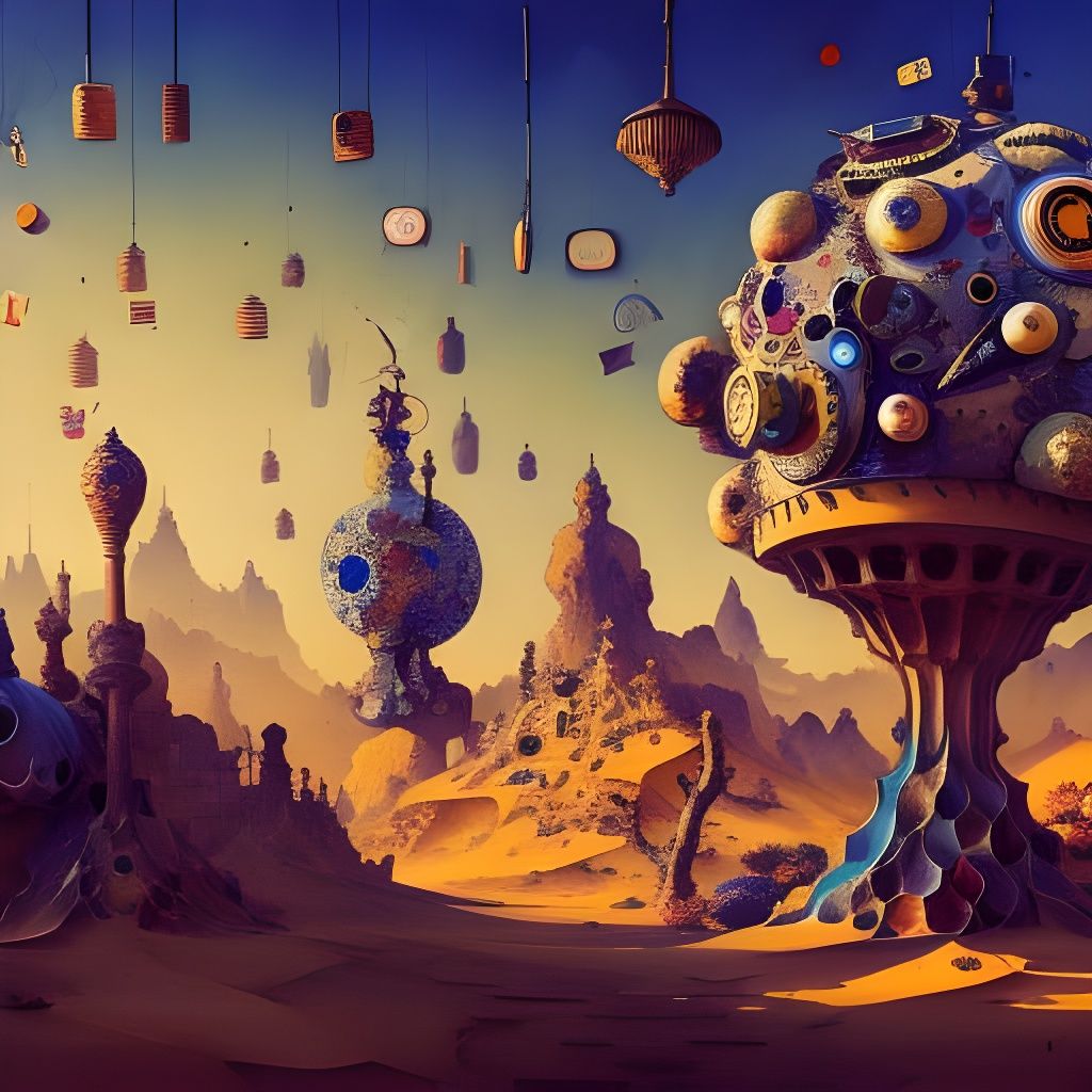 Surreal Desert Landscape with Clocks in Surrealist Style
