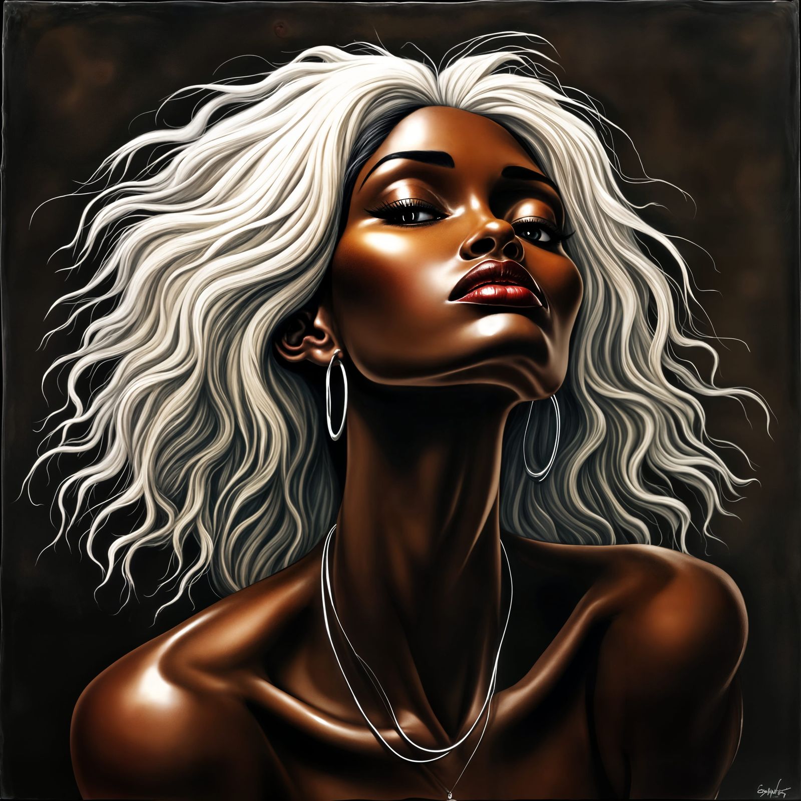 Elegant Black Woman with Platinum Hair Carved by Light