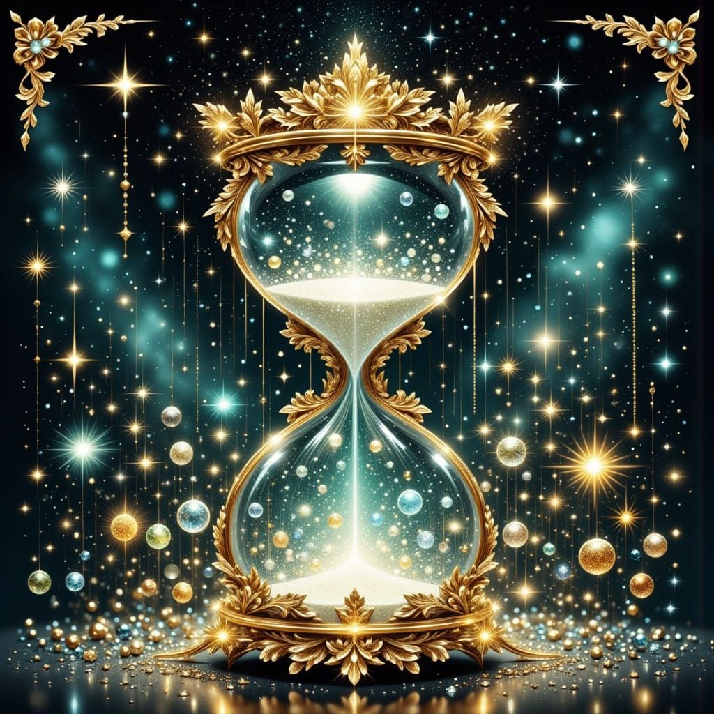 Hourglass Filled with Sparkling Crystal Dust in Art Nouveau ...