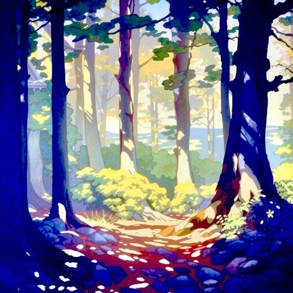 Surreal Forest Scene in Dreamy Watercolor Style