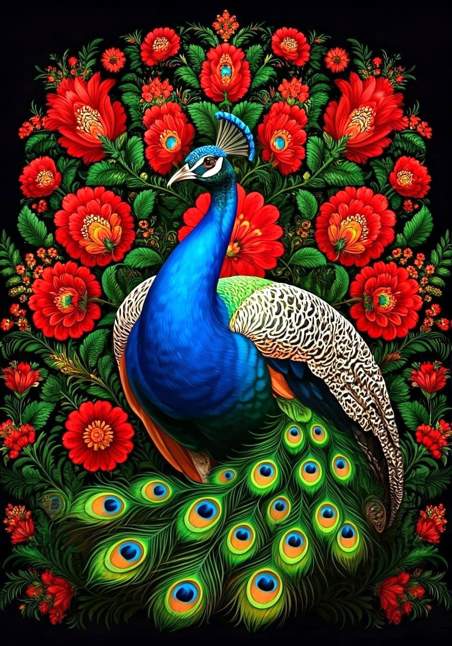 Petrykivka Style Peacock Illustration