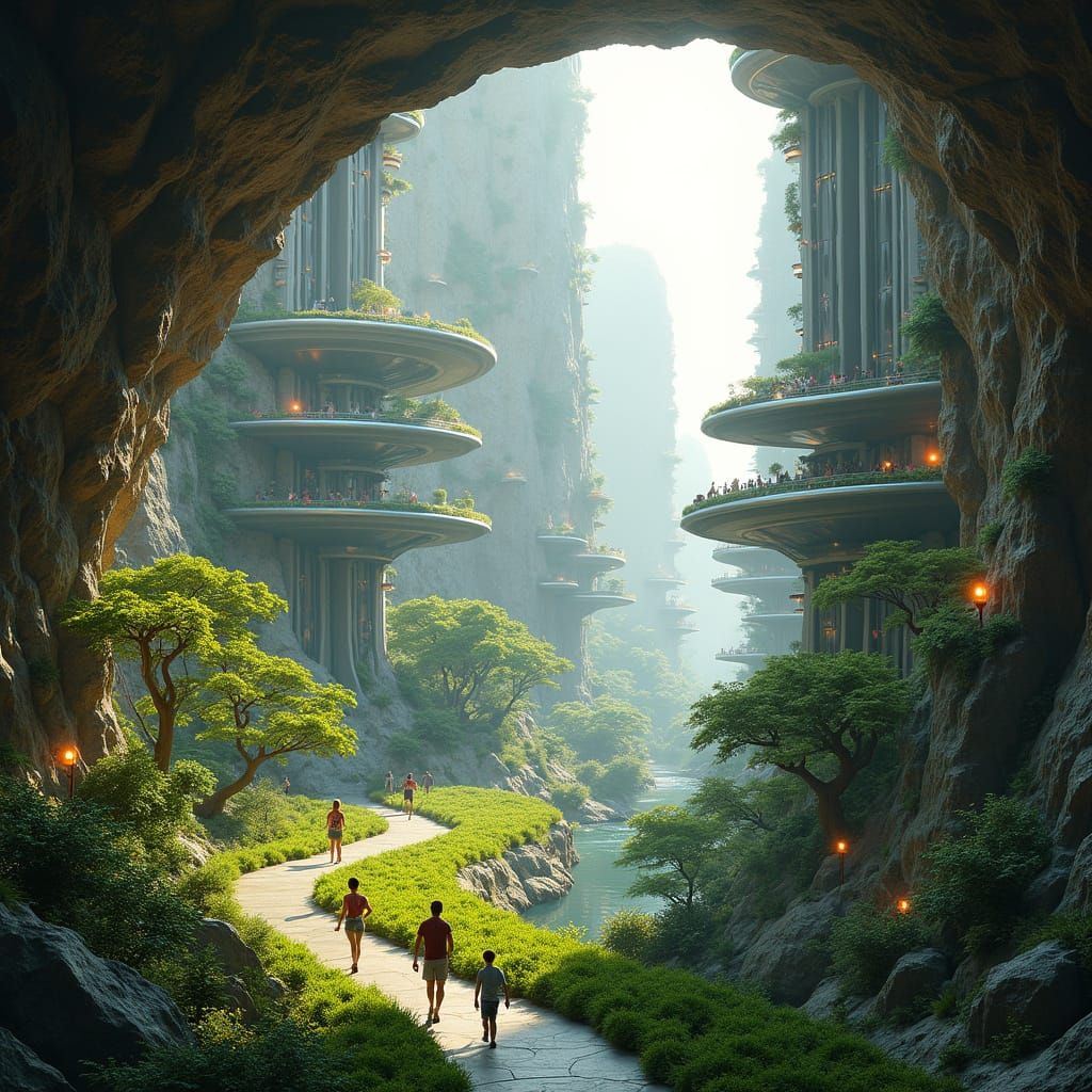 Surreal Futuristic Metropolis with Lush Park and High-Rise A...