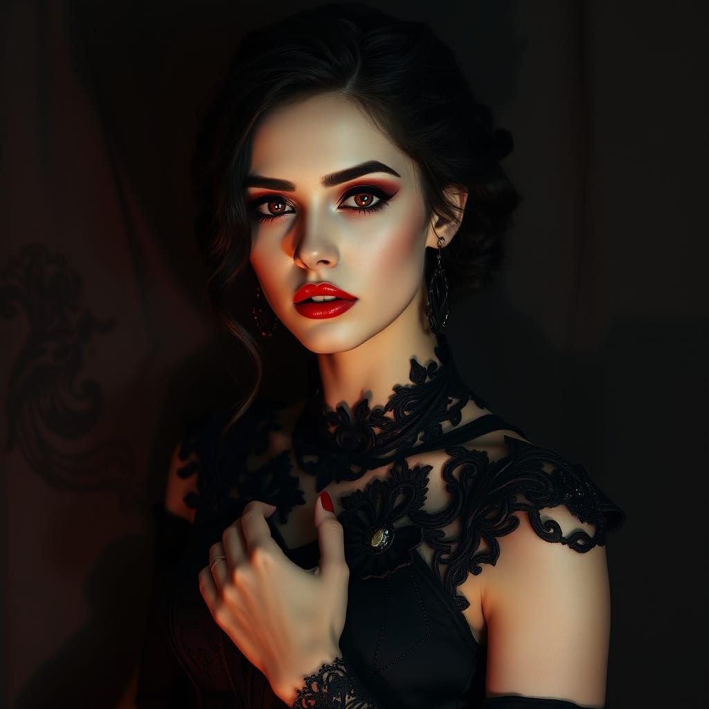 Dark Romantic Woman in Shadows