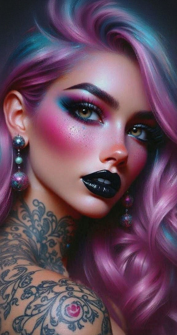 Psychedelic Anime Portrait with Rainbow Cotton-Candy Hair