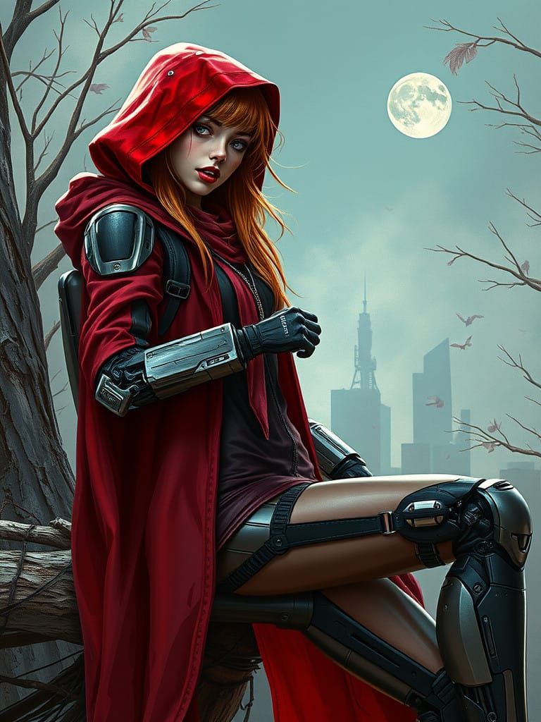 Cybernetic Red Riding Hood in Retrofuturism Art