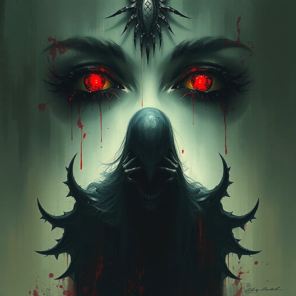 Mysterious Figure with Bleeding Eyes in a Baroque Atmosphere