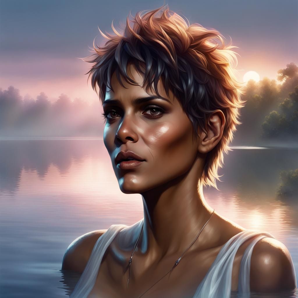 Ethereal Portrait on Misty Lake, Hyperdetailed Fantasy Art
